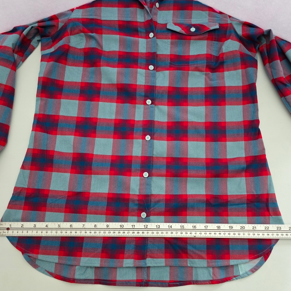 Columbia Women's High Bridge Lane EXS Plaid Button Down Flannel Shirt Red Blue L - Picture 15 of 16